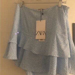 Zara Light Blue Animal Print Mini Skort NWT